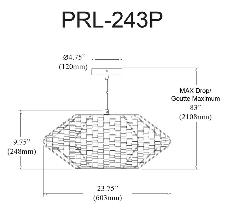 Dainolite Pourel 3 Light Pendant Small Matte Black Finish Natural Shade Lamp