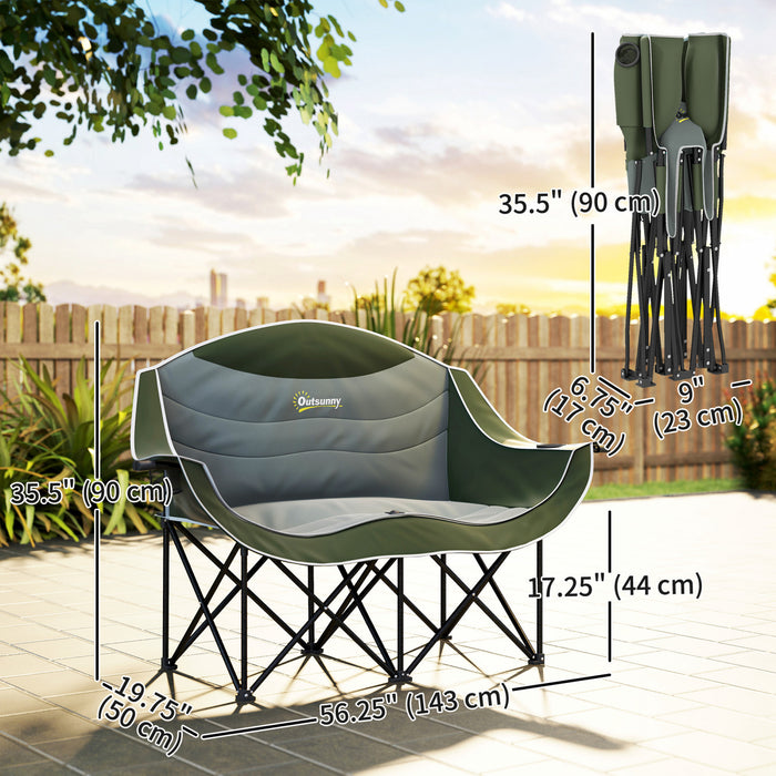 Outsunny Double Camping Chair, Padded Camp Chair w/ Cup Holders, Dark Green