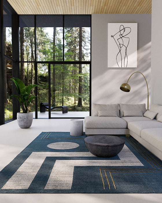 Erisa Contemporary 8'11\" x 12'6\" Area Rug in Blue Indoor Area Rug