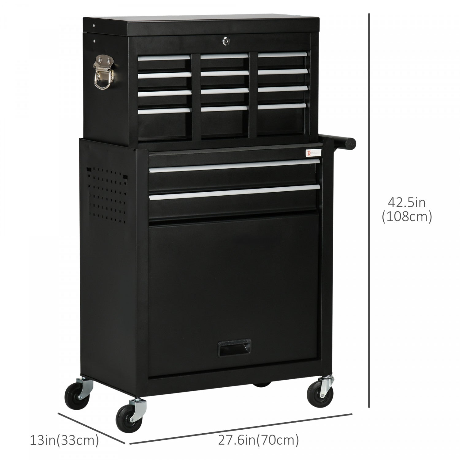 DURHAND Lockable 3-Drawer Tool Chest – Steel, Ball Bearing Slides – Black (51cm X 22cm X 32cm)
