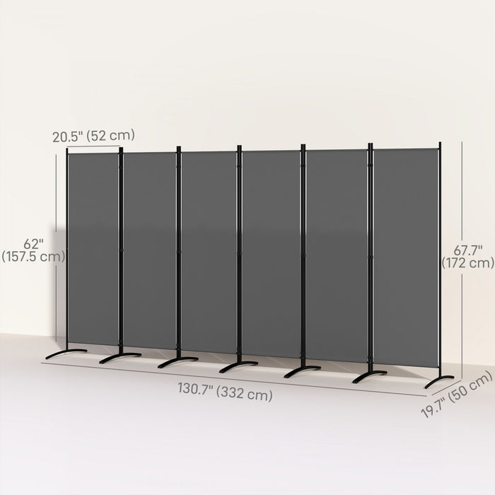 Outsunny 6 Panel Folding Outdoor Privacy Screen, 5.7FT Tall Room Divider with UV30+ Protection, Freestanding Privacy Panel Partition with Stable Base for Indoor Outdoor, Grey