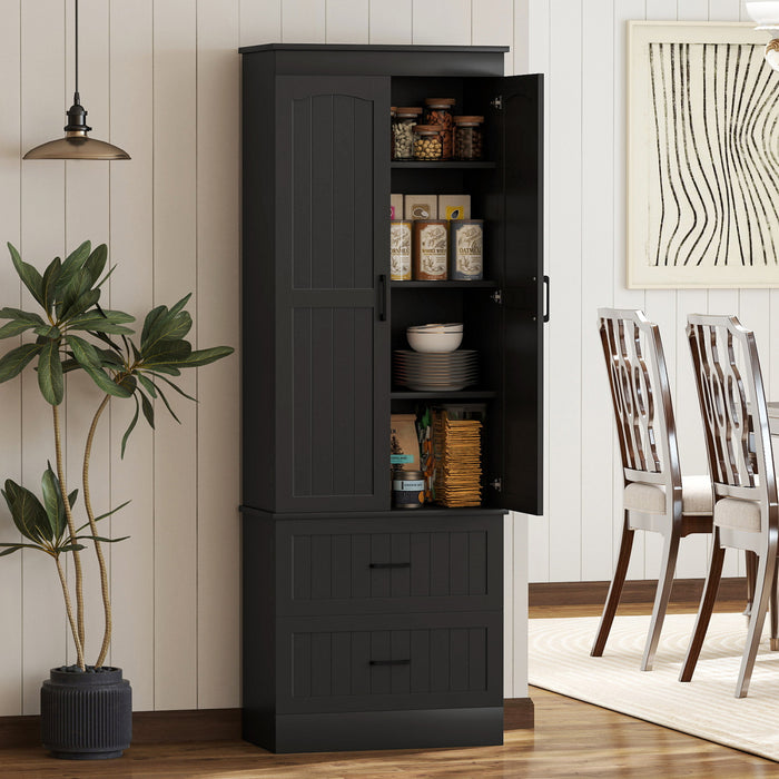 HOMCOM Tall Pantry Cabinet, 67\" Farmhouse Kitchen Storage Cabinet, Black