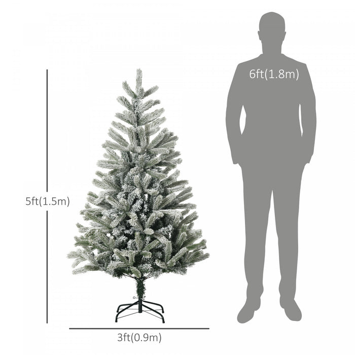 Homcom 5ft Artificial Snow-flocked Christmas Tree With 521 Tips