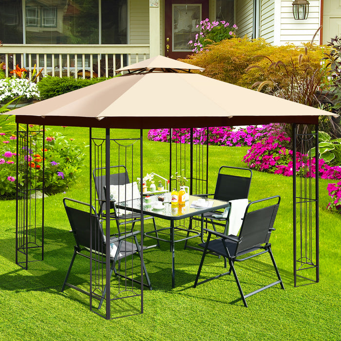 Costway 10' X 10' Patio Canopy Gazebo Outdoor 2-tier Steel Tent Heavy-duty L-shaped