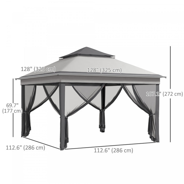 Outsunny 10.7 X10.7 Ft Pop Up Sun Shelter With Uv30+ Roof Cover, Light Grey