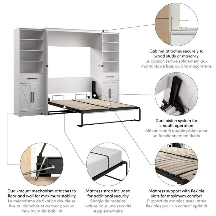 Bestar Key West Full Murphy Bed & Closet Organizers with Doors & Drawers (113 W) - Pure White Oak