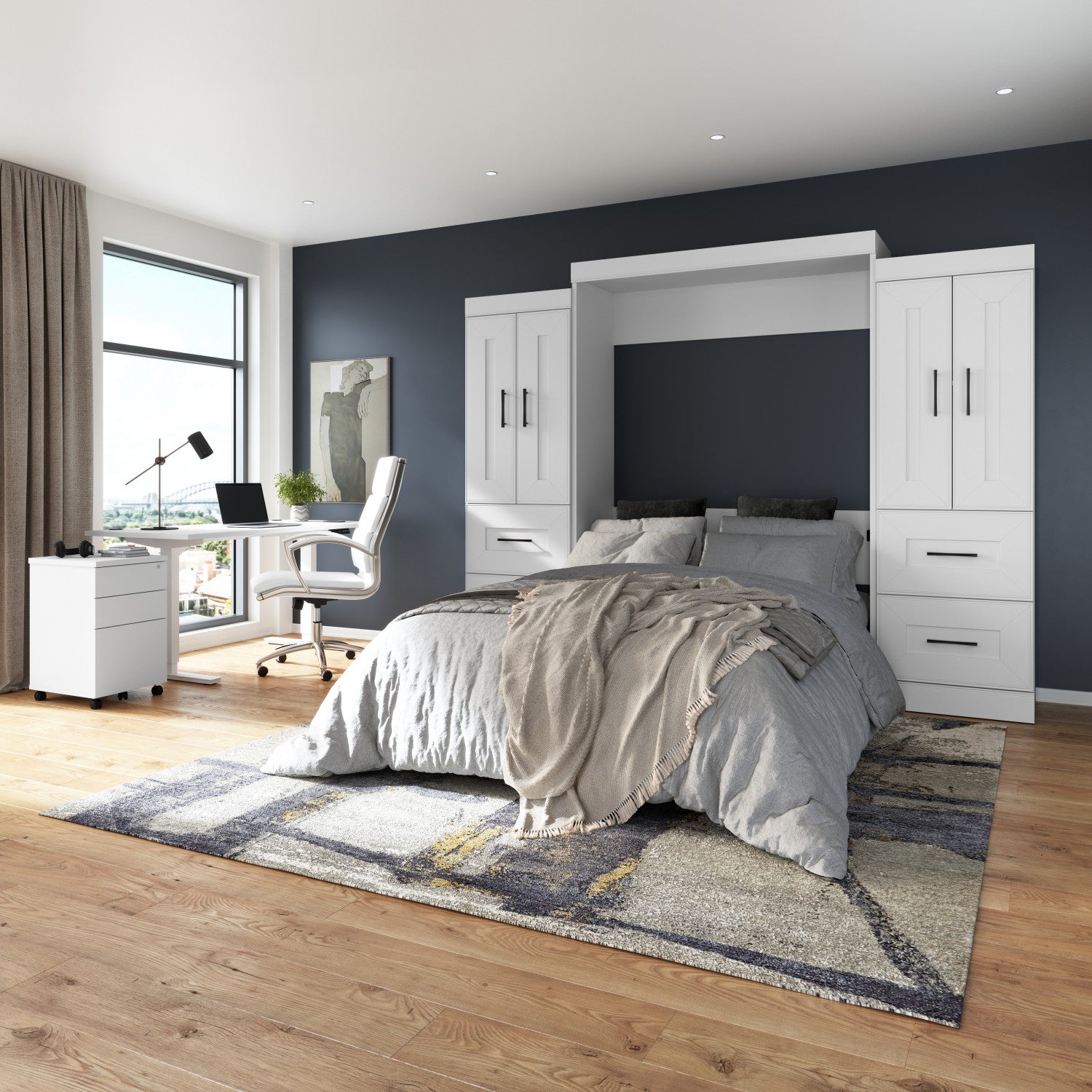 Bestar Edge Full Murphy Bed with Wardrobes 110 W White The Brick