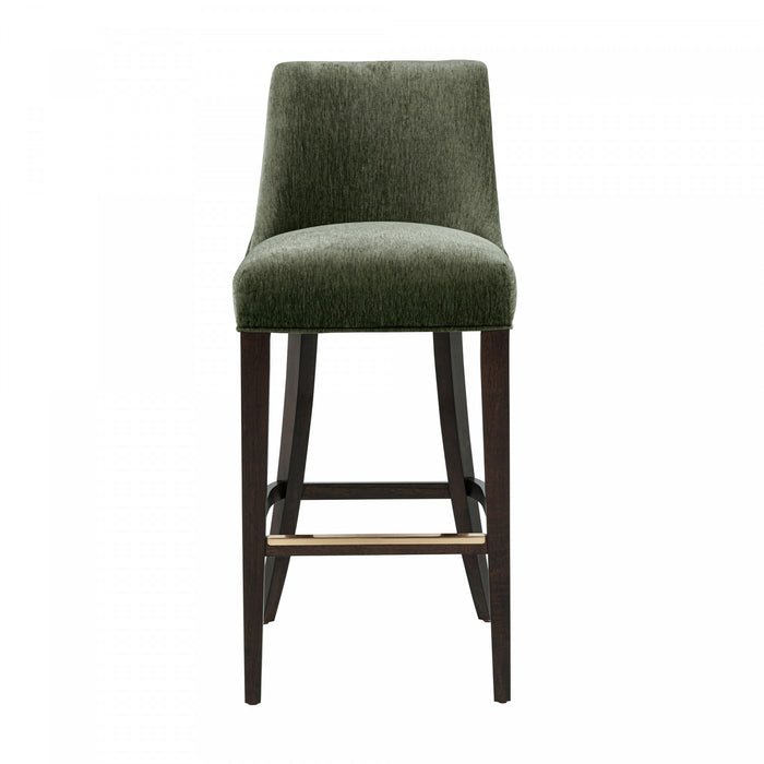 Beever Modern Chenille Wood Upholstered Barstool in Forest Green