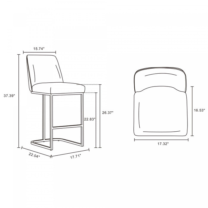 Serena Modern Metal Upholstered Counter Stool in White - Set of 2 Bar Stool
