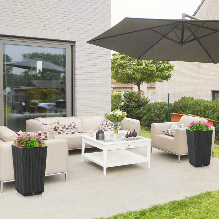 Costway 2pcs Outdoor Wicker Flower Pot 22.5\"tall Planters With Drainage Hole Black