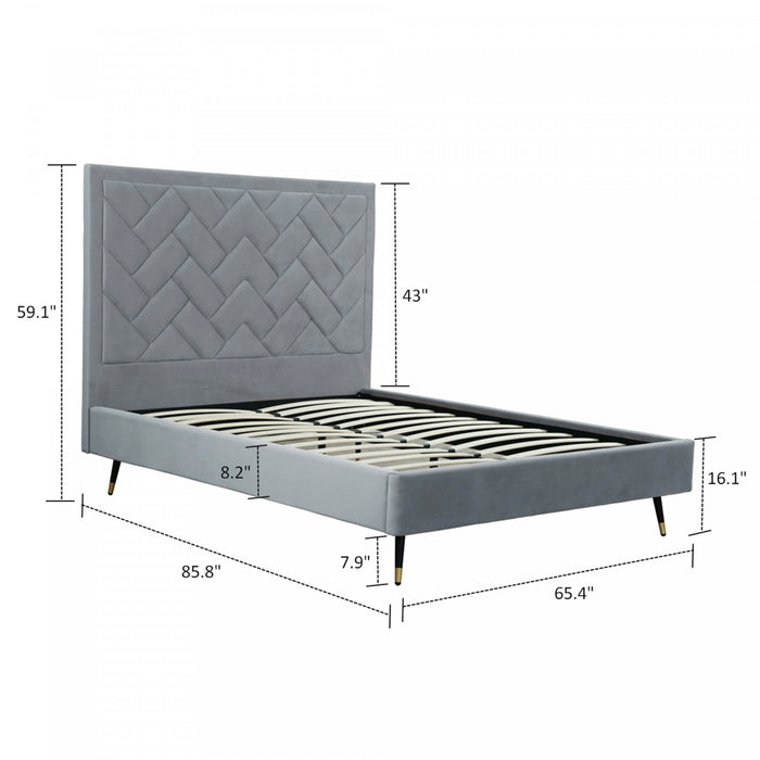 Crosby Modern Upholstered Velvet Queen Bed in Gray