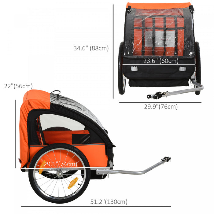Aosom 2-seat Child Bike Trailer For Kids With A Strong Steel Frame, 5-point Safety Harnesses, & Comfortable Seat, Red