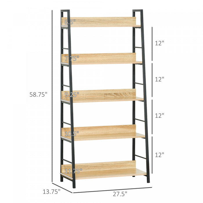 HOMCOM Modern 5-Tier Bookshelf Storage with Metal Frame Wooden Bookcase