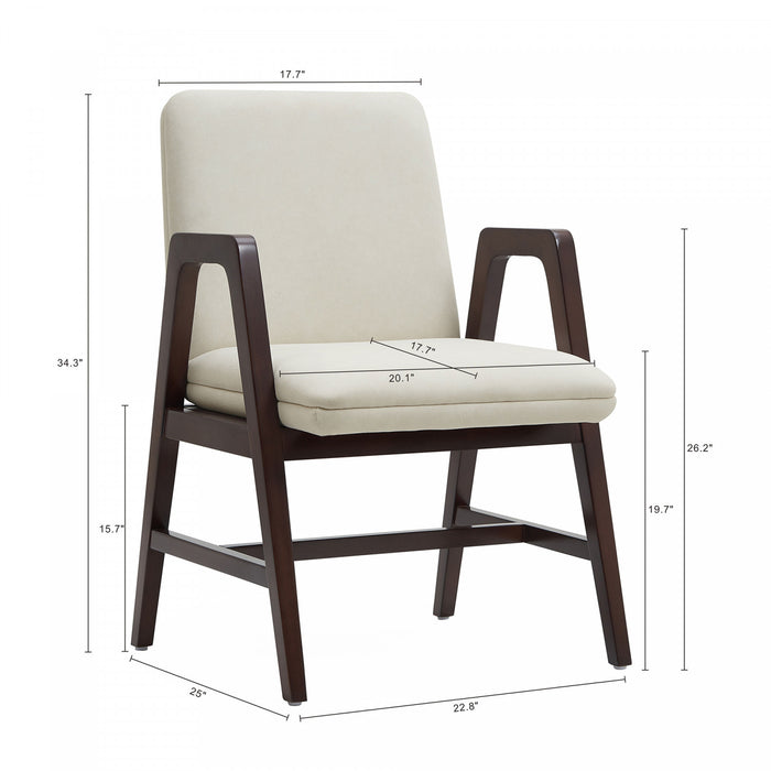 Stella Modern Velvet Wood Armchair in Cream - Set of 2