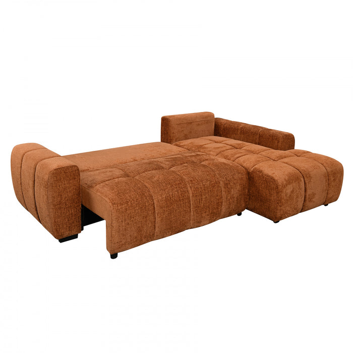 Cove 2-Piece Chenille Sleeper Sectional with Storage Chaise and Rounded Arms - Rust