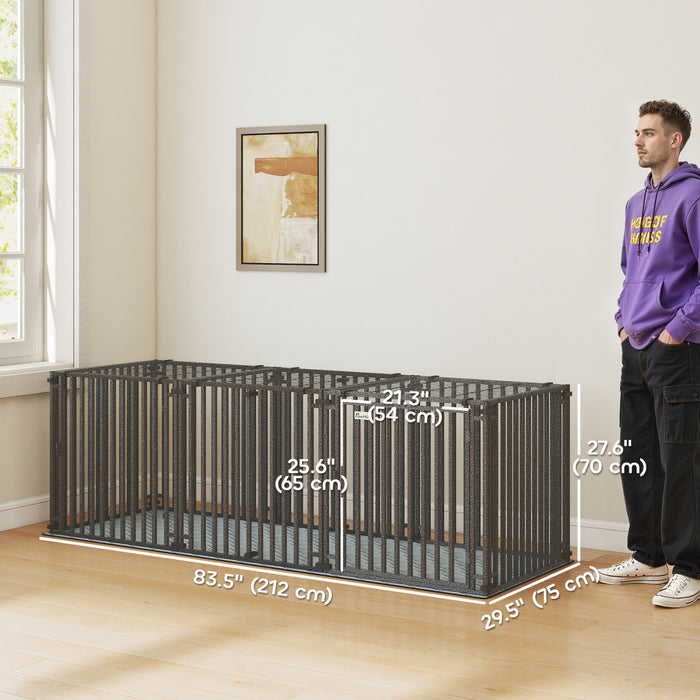 PawHut 83 Inch Heavy Duty Dog Crate, Extra Large Metal Dog Cage Kennel with Mat for Small Medium Large Breeds, Modular Puppy Playpen with Door for Indoor Outdoor, Black