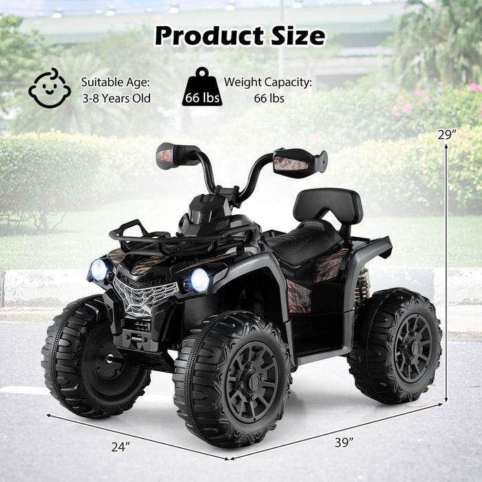 Costway 12v Kids Ride On Atv 4 Wheeler Electric Vehicle With Music & Headlights Soft Start Black