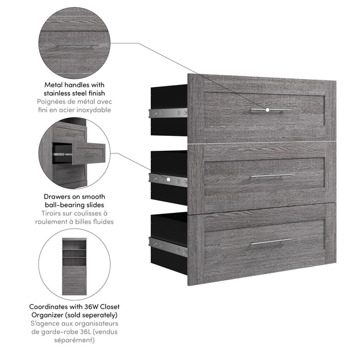 Bestar Pur 3 Drawer Set for 36 W Closet Organizer - Bark Grey