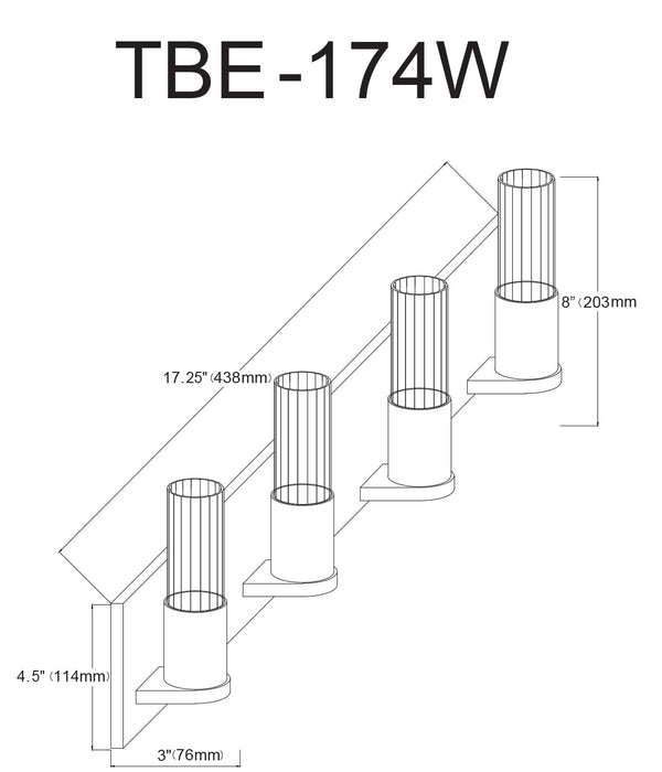 Dainolite Tube 4 Light Vanity Light Aged Brass Clear Fluted Glass Lamp