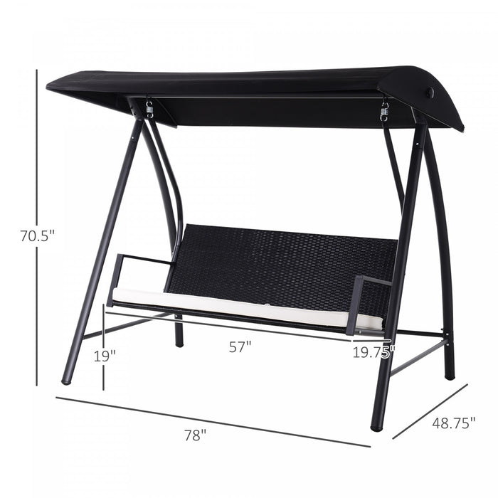 Outsunny Wicker Patio Swing With Stand For 3 Persons, Outdoor Swing Chair, Glider Loveseat W/ Adjustable Canopy, Cushions, Beige