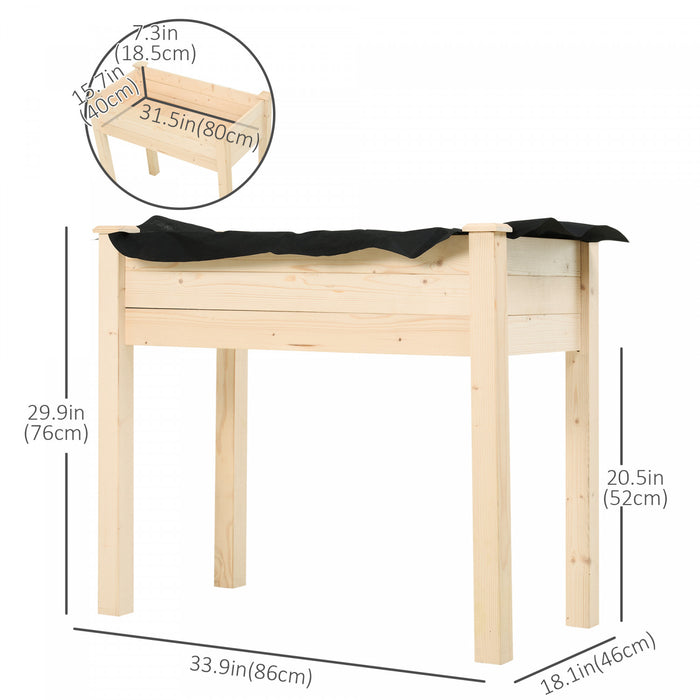 Outsunny 34''x18''x30'' Elevated Planter Box With Legs Wooden Patio Raised Garden Bed Outdoor Flower Stand Yard Natural Plant Table Raised Flower Planter W/ Inner Bag