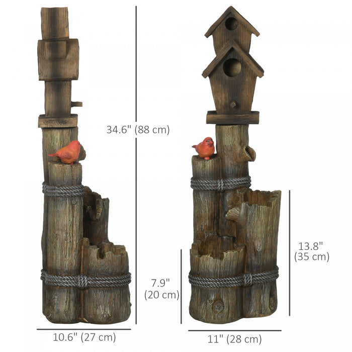 Outsunny Outdoor Fountain With Backyard Birdhouse Tree Trunk Design