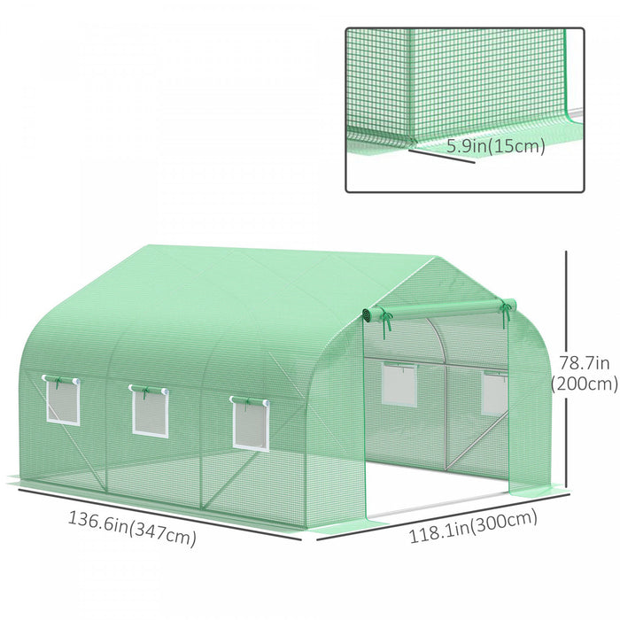 Outsunny Greenhouse Replacement Cover For 11.4' X 9.8' X 6.6' Walk-in Tunnel Pe Hot House Plastic Cover With Zipper Door And 6 Roll Up Windows, Green (frame Not Included)