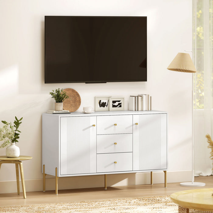 HOMCOM 47\" Buffet Cabinet with 3 Drawers and 2 Doors Modern Sideboard White