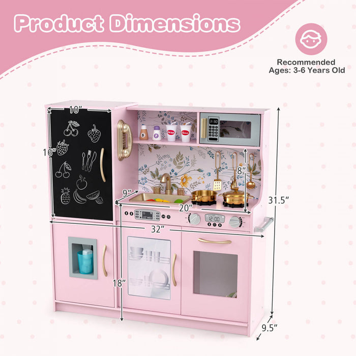 Costway Kid's Pretend Play Kitchen Toddler Kitchen Playset With Blackboard Light Pink