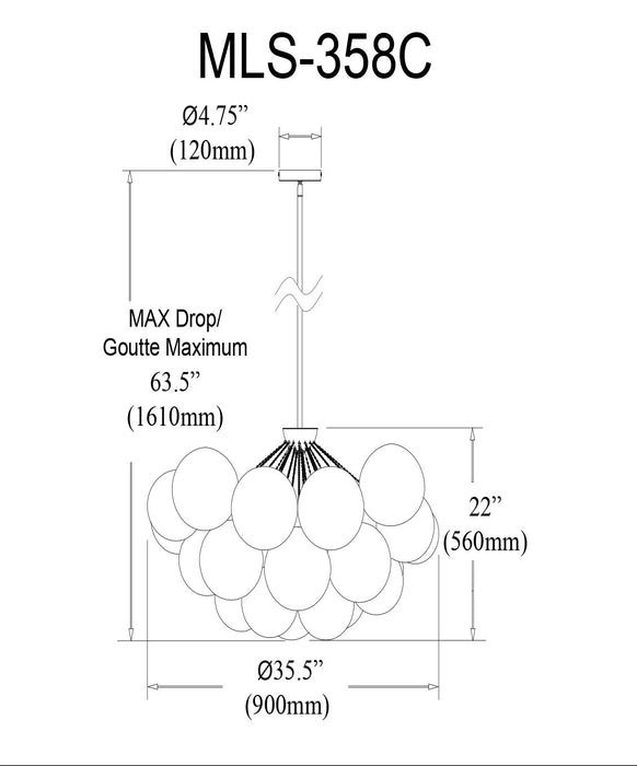 Dainolite Miles 8 Light Chandelier Polished Chrome Frosted White Glass Lamp