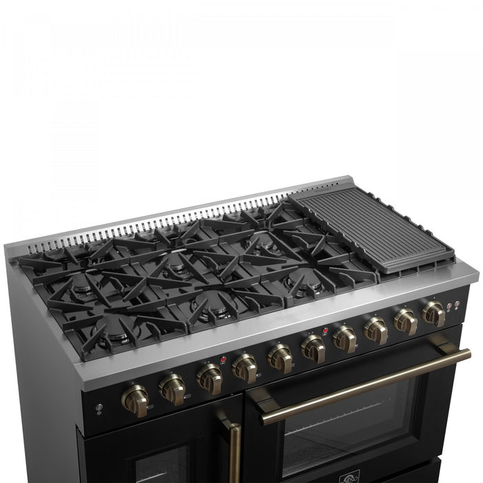 Forno Galiano 48\" Black Gas Range, 4.32 cu.ft- FFSGS6444-48BLK