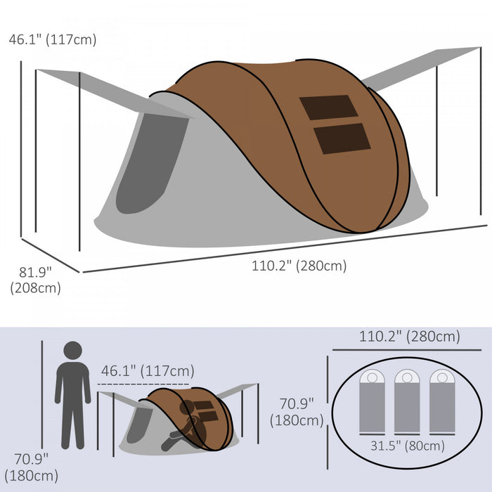 Outsunny Pop Up Camping Tent With 2 Porch, 3000mm Waterproof, Brown