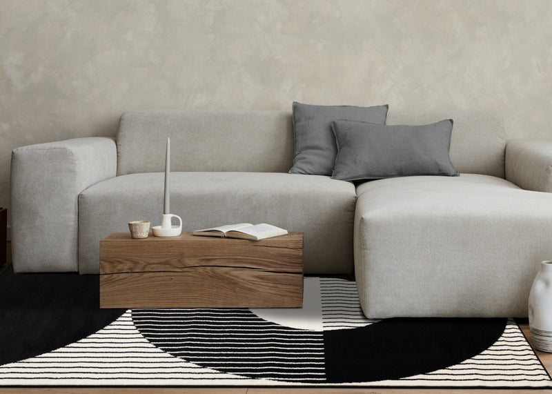 Florence Black White Stripes and Hollow Circle Modern Design, 2'7\" x 4'11\" Indoor Area Rug