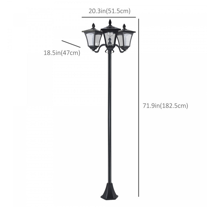 Outsunny Triple Solar Lamp Post Garden Solar-powered LED Street Vintage Light Style Outdoor Light Waterproof With Base For Lawn Pathway Walkway 72\"h