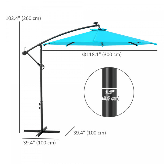 Outsunny 10ft Outdoor Cantilever Umbrella With Solar Lights Turquoise
