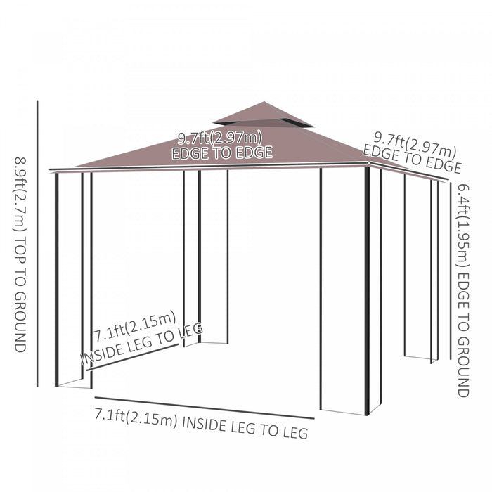 Outsunny 10'x10' Garden Gazebo Patio Canopy Portable Party Event Backyard W/ Mosquito Netting Coffee