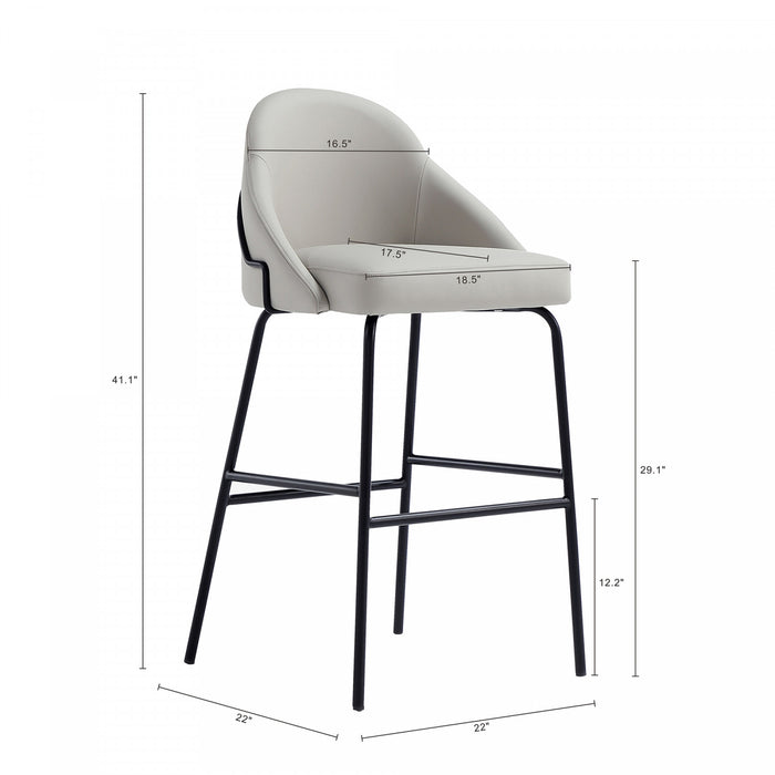 Gracie Modern Metal Upholstered Barstool in Stone Gray and Black - Set of 2