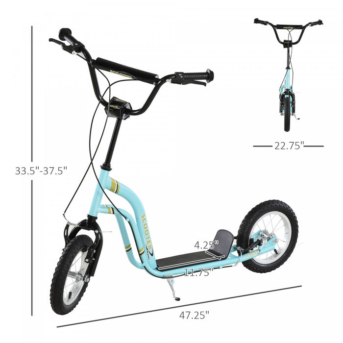 Aosom Youth Kick Scooter With 12'' Inflatable Rubber Wheel, Teens Scooter For Kids 5+ Year Old With Adjustable Height Handlebar, Blue