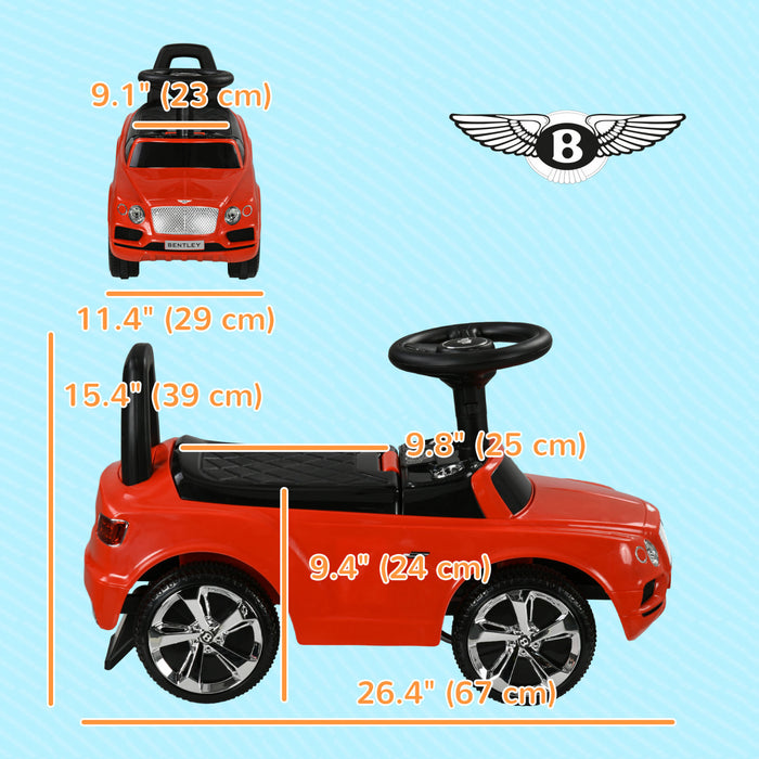 Qaba Bentley Bentayga Licensed Baby Car, Ride On Push Car Foot To Floor Slider With Horn Music, Under-seat Storage, For 18-36 Months, Red