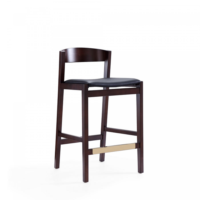 Klismos Mid-Century Modern Wood Upholstered Counter Stool in Black - Set of 3