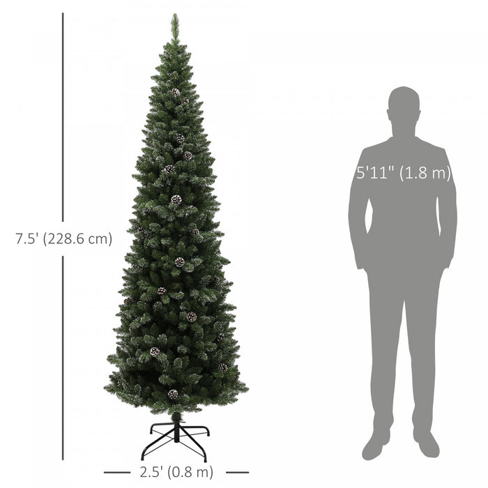 HOMCOM 7.5ft Artificial Pencil Christmas Tree w/ 980 Branches, Metal Base