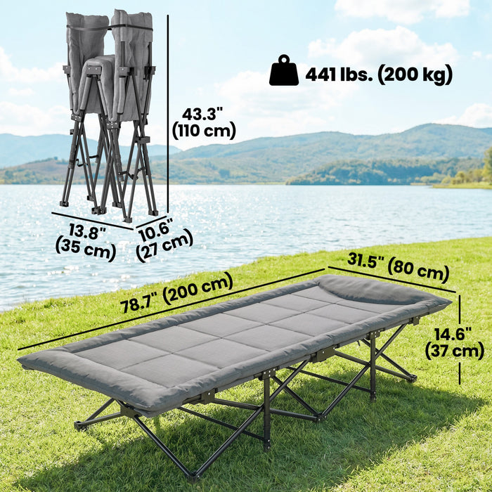 Outsunny Camping Cot for Adults with Padded Cushion, Grey