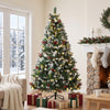 HOMCOM 6ft Flocked Prelit Christmas Tree Spruce, Dual Colour LEDs, Remote