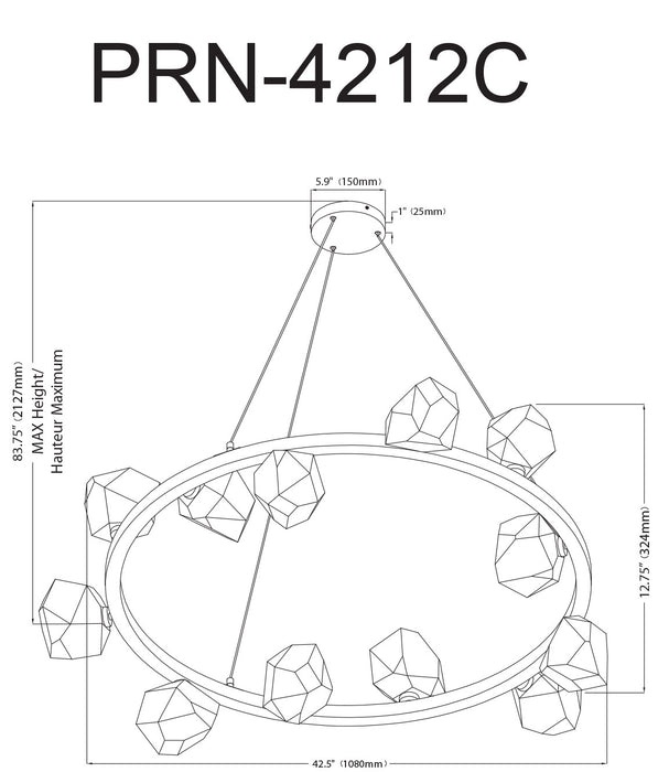 Dainolite Pearlene 12 Light Chandelier Matte Black Clear Glass Lamp