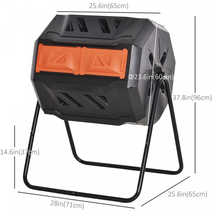 Outsunny Outdoor Dual Chamber 360° Rotating Composter 43 Gallon Orange