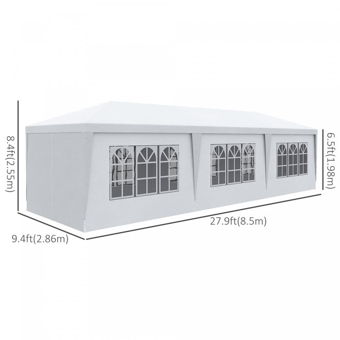 Outsunny 10' X 28' Party Gazebo Tent, Portable Folding Wedding Tent, Garden Canopy Event Shelter, Outdoor Sunshade With 8 Removable Sidewalls, White