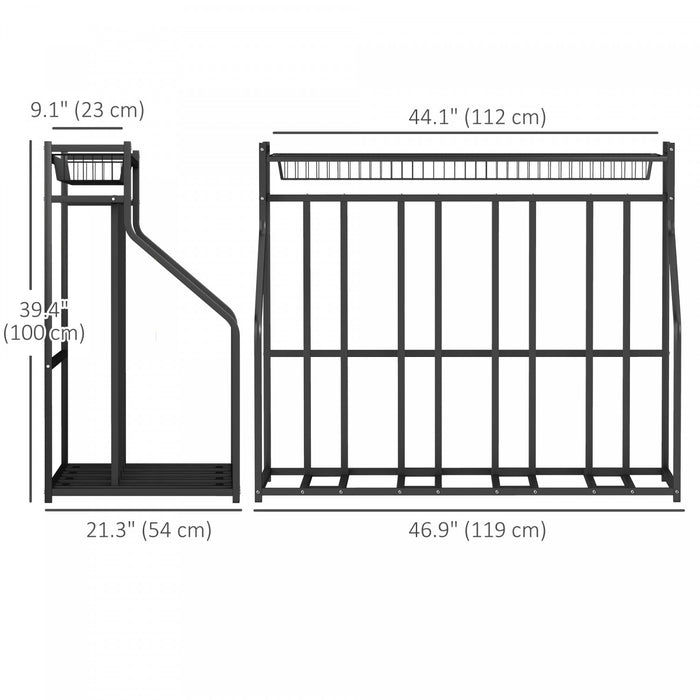 Soozier 4 Bicycle Bike Stand, Floor Bike Storage Rack With Basket, Hooks