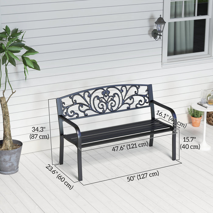 Outsunny 50\" 2-seater Garden Bench Chair For Yard, Lawn, Porch, Black