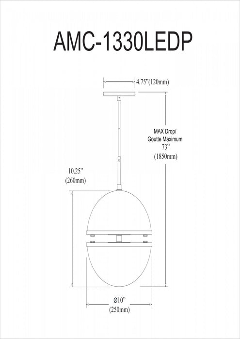Dainolite Atomic Pendant 30w Matte Black White Glass Lamp
