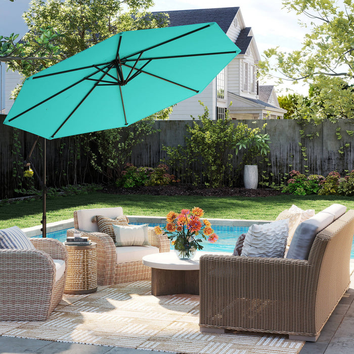 Costway 10 FT Patio Offset Umbrella with Easy Tilt Adjustment Crossed Base Vented Top Turquoise
